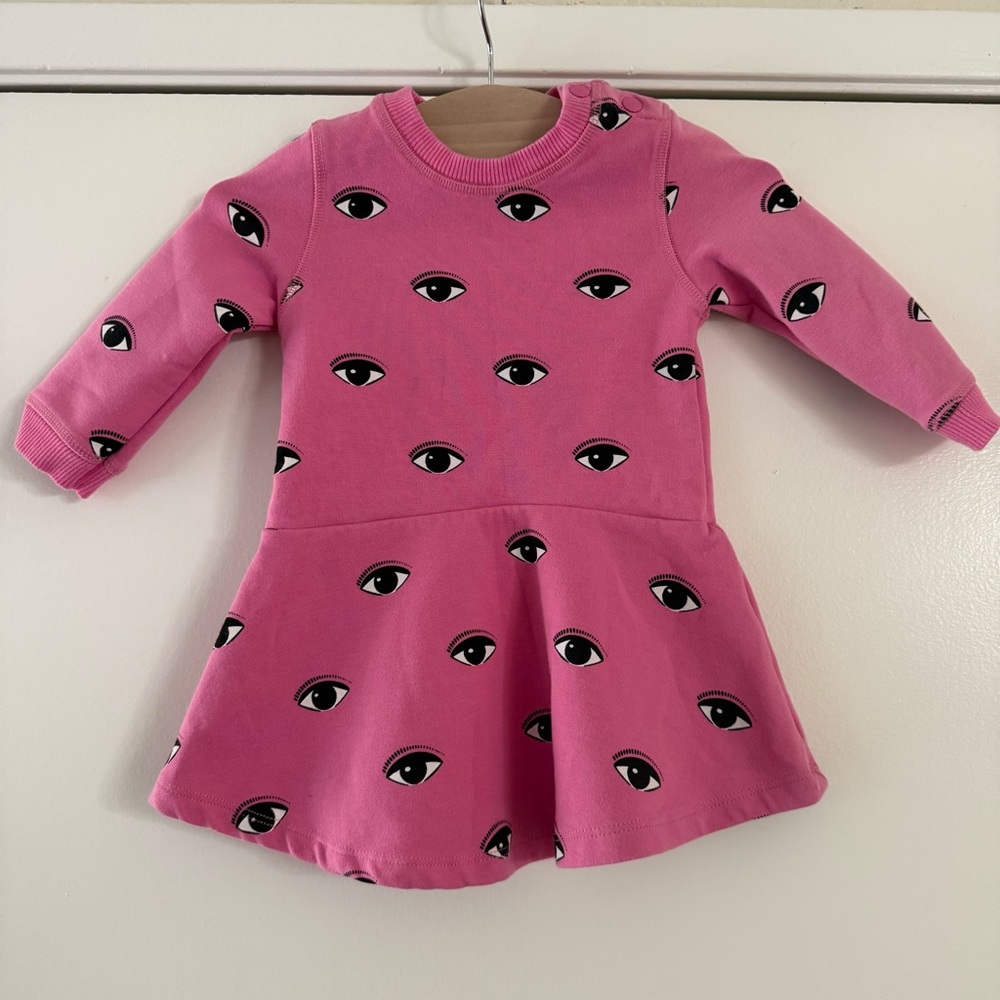 Kenzo Pink all over Eye-Print Long Sleeve Dress
